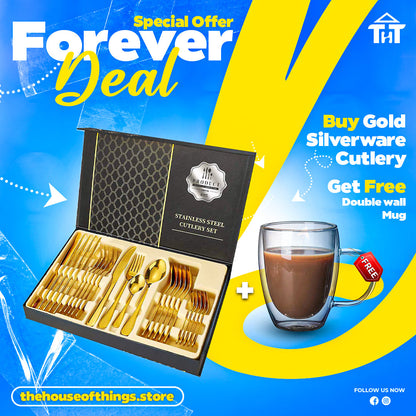 24 pcs Golden Cutlery + Double Wall Mug FREE