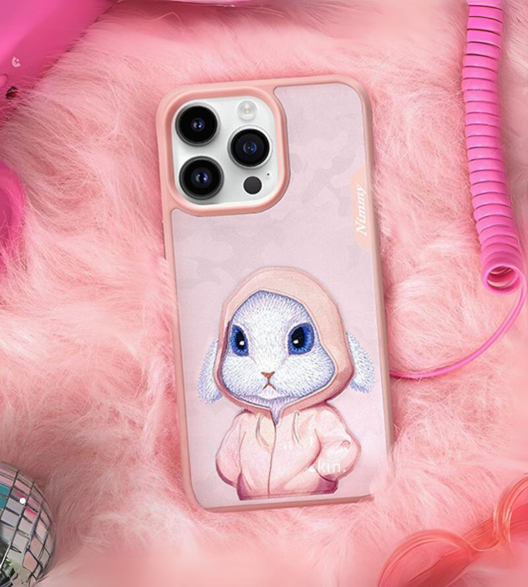 Nimmy Design Adorable Rabbit Embroidery Series for iPhone 15 & 15 Pro Max 3D Case