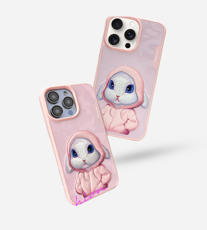 Nimmy Design Adorable Rabbit Embroidery Series for iPhone 15 & 15 Pro Max 3D Case