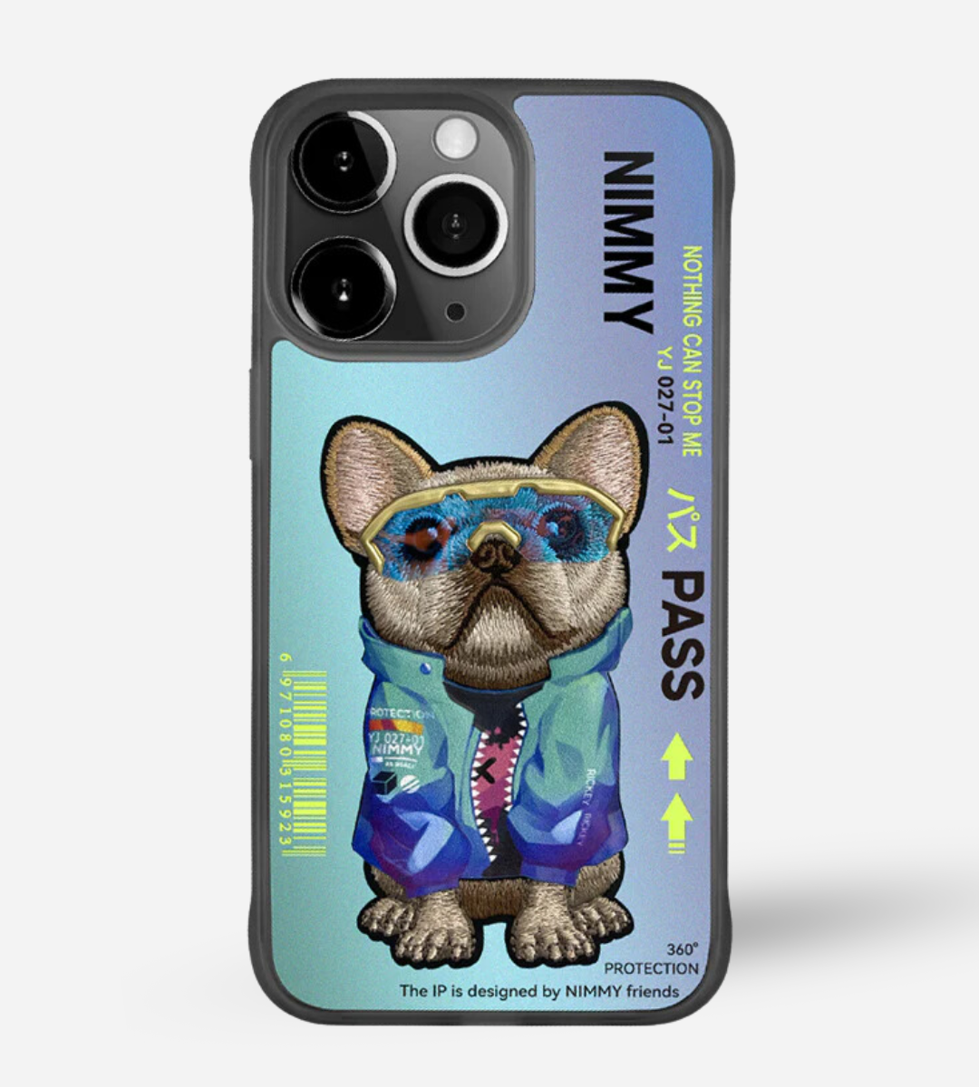 Nimmy Design Glasses Cool Embroidery Dog Case Cover for iPhone 15 & 15 Pro Max