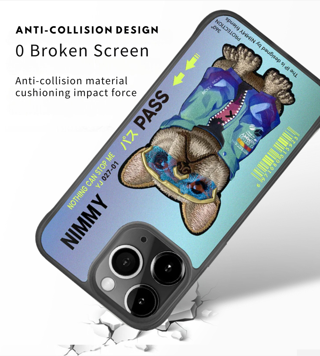 Nimmy Design Glasses Cool Embroidery Dog Case Cover for iPhone 15 & 15 Pro Max