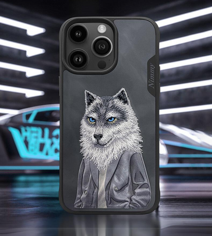 Nimmy Design Adorable Wolf Embroidery Series for iPhone 15 & 15 Pro Max 3D Case