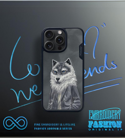 Nimmy Design Adorable Wolf Embroidery Series for iPhone 15 & 15 Pro Max 3D Case