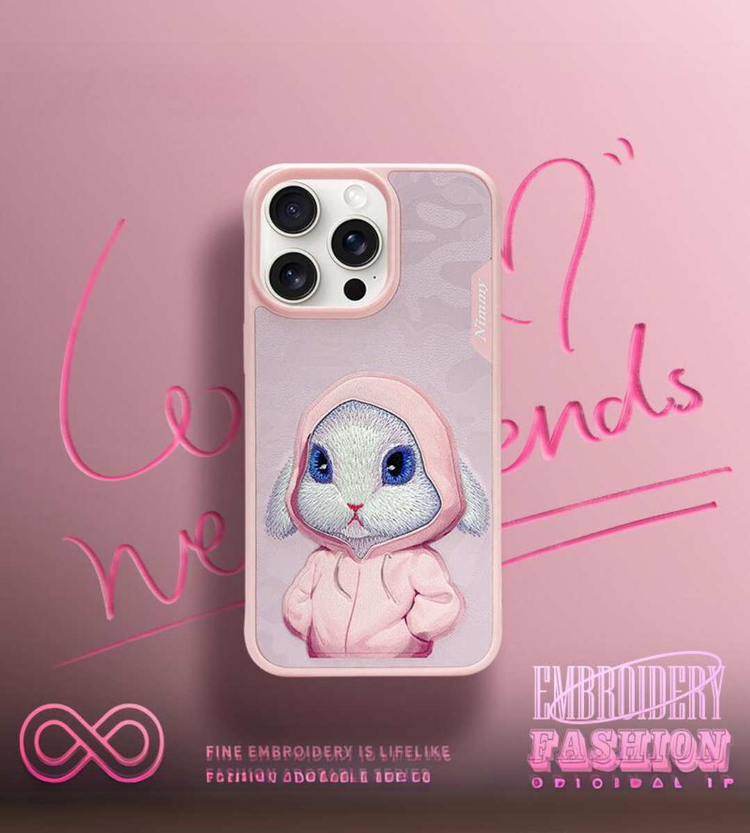 Nimmy Design Adorable Rabbit Embroidery Series for iPhone 15 & 15 Pro Max 3D Case