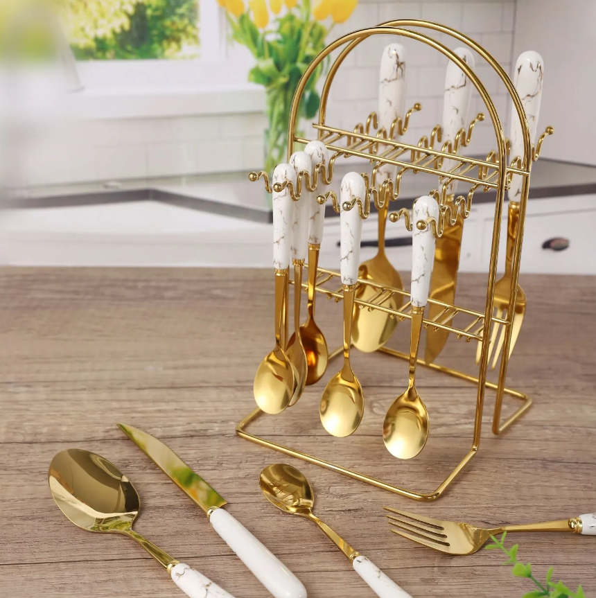 24pcs Marble Stainless Steel Cutlery Set